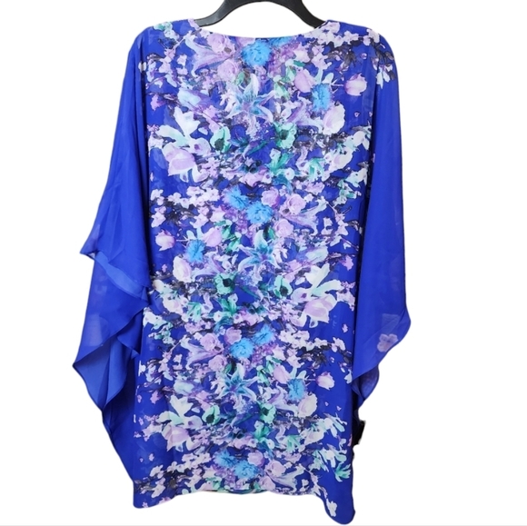 Mark Zunino Royal Blue Floral Tunic Length Kaftan Top, Size Small - Picture 2 of 5